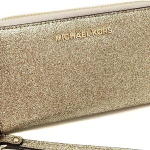 Michael Kors Jet Set Travel Glitter Pale Gold Phone Case  Wallet EUC